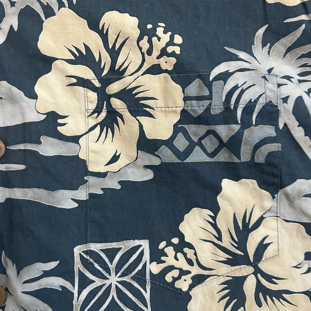 Vintage Howie Hawaiian Shirt Blue Hibiscus‎ Floral Made in Hawaii Size L - Picture 4 of 6